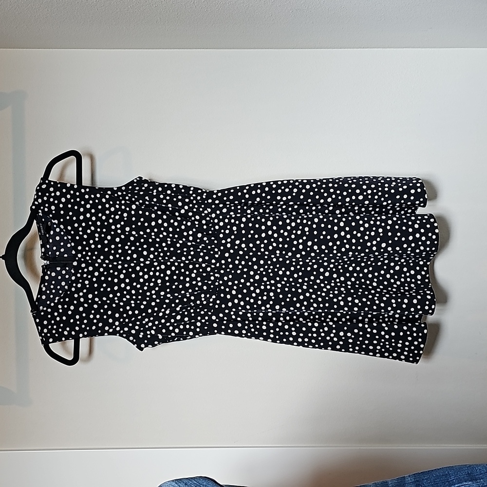 Forever 21 black and white polka dot timeless shoulderless knee high dress